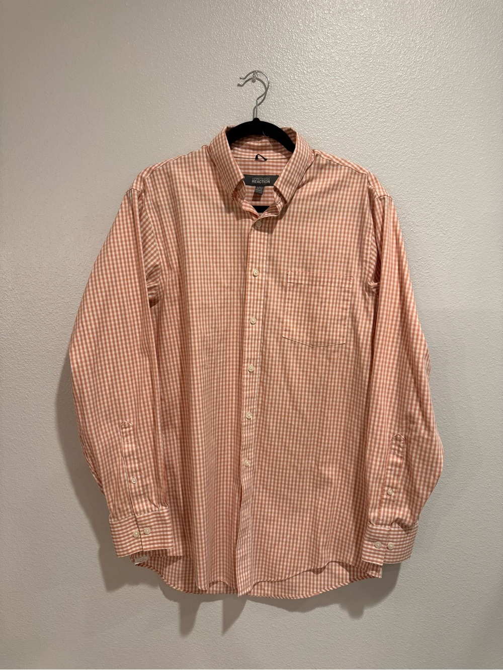 Kenneth Cole Reaction Orange & White Gingham Button-Up Dress Shirt